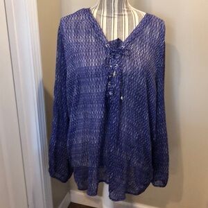 Au Lieu Sheer Patterned Front Tie Top  Size 2X